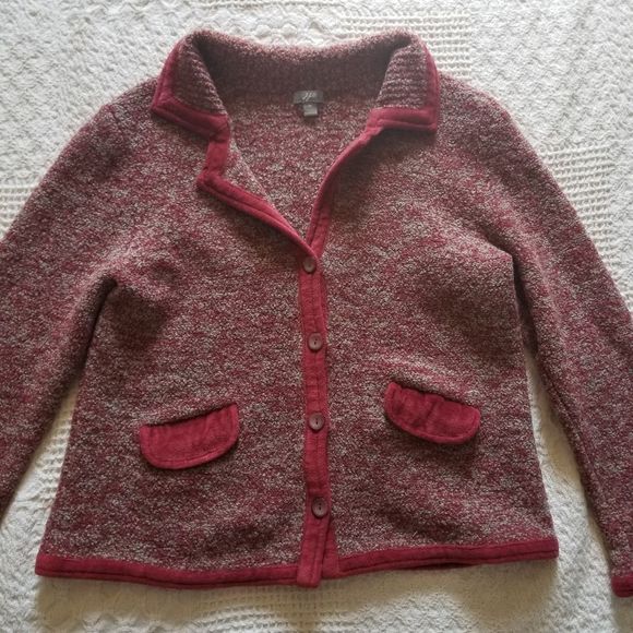 J. Jill Red Merino Wool Blend Sweater Jacket Size Medium - Picture 4 of 7